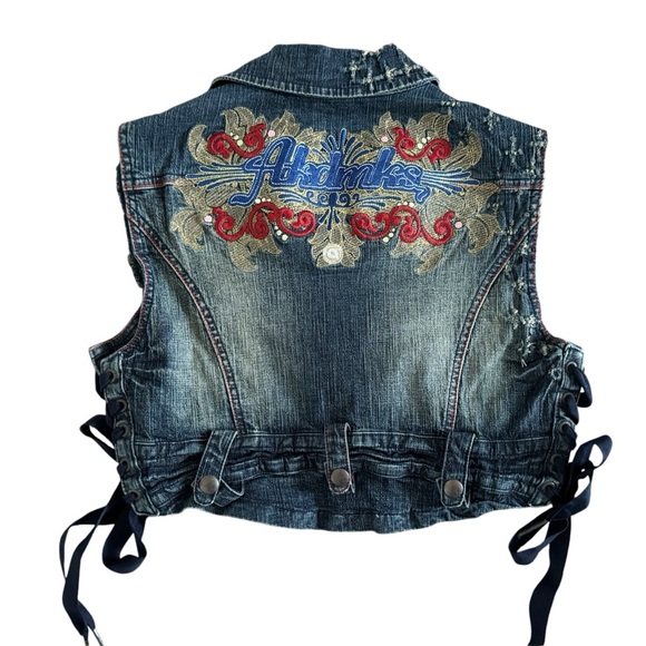 Streetwear Denim Vest crop Embroidered zipper Akdmks S lace up Akademik’s 947 - Picture 9 of 15